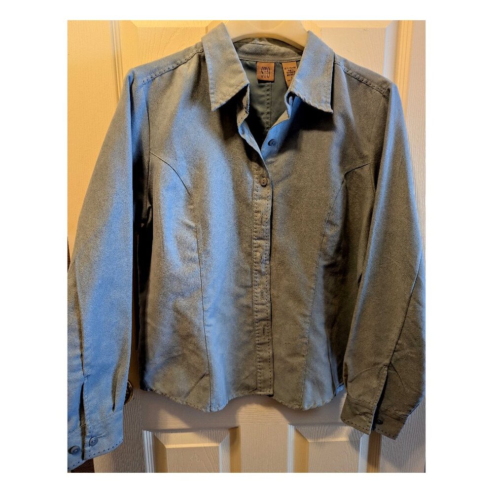 STO Ladies Denim Blue Faux Suede Tailored LS Shirt Sz L